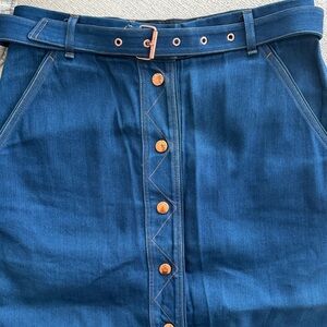 rag & bone Blue High-Rise Button-Front Denim Skirt with Belt